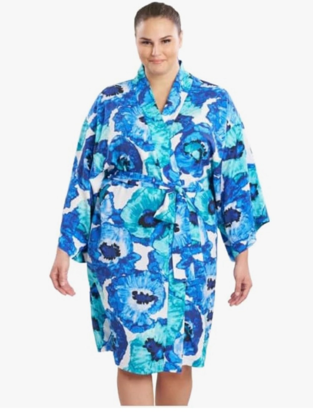 NWT Natori Poppy Robe, Blue Combo -3x